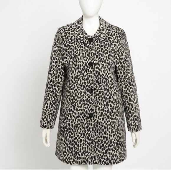 Spiegel Coat Women's 10 Black White Leopard Print Long Button Front‎ Retro Y2K - Picture 1 of 8